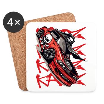 Super Sports Car Cartoon JDM Muscle PirateTuning - Coasters (set of 4) - white - Front