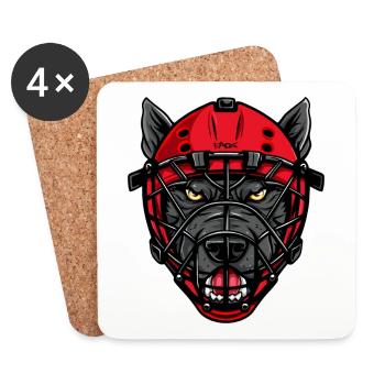 Chien avec masque de hockey sur glace - Dessous de verre (lot de 4) - blanc - Devant