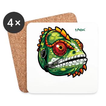 Lézard caméléon - Dessous de verre (lot de 4) - blanc - Devant