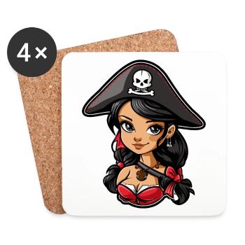 Mignonne Anime Pirate Girl - Dessous de verre (lot de 4) - blanc - Devant