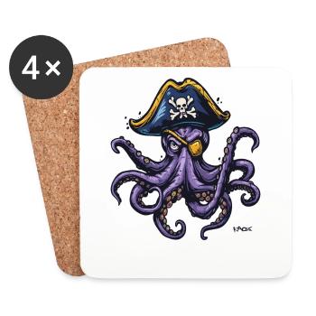 Der Kraken Pirat - Untersetzer (4er-Set) - Weiß - Vorne