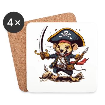 Souris Rat Pirate - Dessous de verre (lot de 4) - blanc - Devant