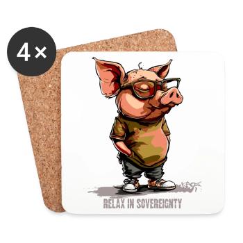 Entspanntes Souveränes Schwein - Untersetzer (4er-Set) - Weiß - Vorne