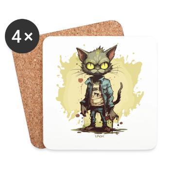 Stylish fashion: zombie cat - Coasters (set of 4) - white - Front