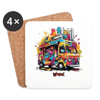 Food-Truck-Graffiti - Untersetzer (4er-Set) - Weiß - Vorne