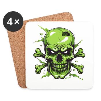 Green skull and bones, skull and crossbones - Coasters (set of 4) - white - Front