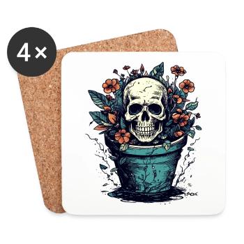 Pot full of flowers and a skull - Coasters (set of 4) - white - Front