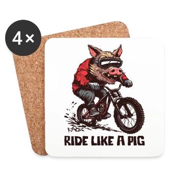 Roulez comme un cochon, vététiste - Dessous de verre (lot de 4) - blanc - Devant
