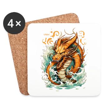 Un dragon chinois tatoué en or - Dessous de verre (lot de 4) - blanc - Devant