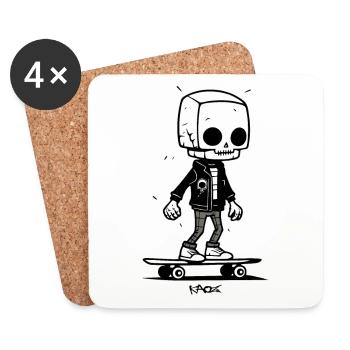 Modischer Skelett Schädel: Skateboard Skateboarder - Untersetzer (4er-Set) - Weiß - Vorne