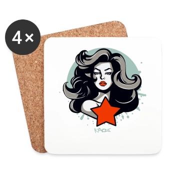 Une belle femme et une étoile rouge - Dessous de verre (lot de 4) - blanc - Devant