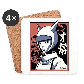 Japan Manga: Edo Katzen Mädchen Samurai Ninja - Untersetzer (4er-Set) - Weiß - Vorne