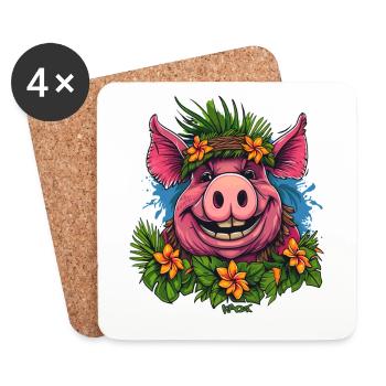 Île de Pâques Vacances Plage Fleurs Cochon - Dessous de verre (lot de 4) - blanc - Devant