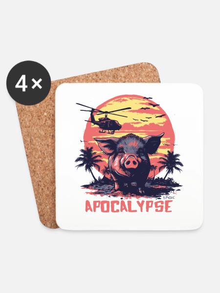 Apokalypse Schwein - Untersetzer (4er-Set) - Weiß