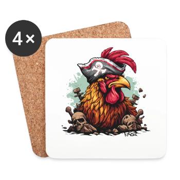 The skull rules: dung heap rooster pirate - Coasters (set of 4) - white - Front