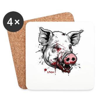 Große Narben: Weißes Zombie-Schwein - Untersetzer (4er-Set) - Weiß - Vorne