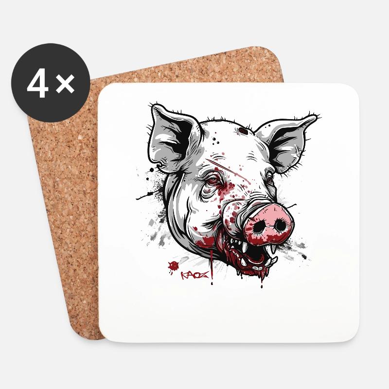 Große Narben: Weißes Zombie-Schwein - Untersetzer (4er-Set) - Weiß