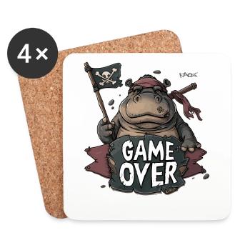 Game Over : Pirate hippopotame amical pour les joueurs - Dessous de verre (lot de 4) - blanc - Devant