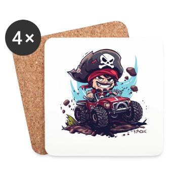 Der Chibi Monstertruck Pirat - Untersetzer (4er-Set) - Weiß - Vorne