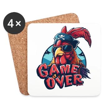 Jeux : Game Over, Gamer Rooster Pirate - Dessous de verre (lot de 4) - blanc - Devant