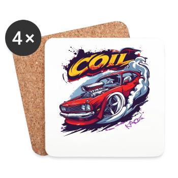 Rouge Muscle Car Turbo Cartoon Racer - Dessous de verre (lot de 4) - blanc - Devant