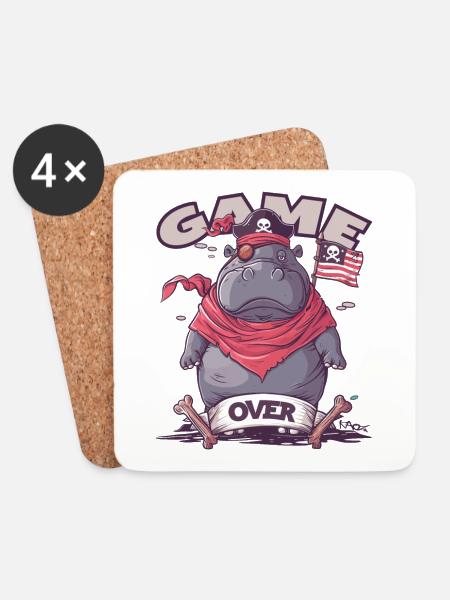 Piraten Hippo: Game Over, Gaming Nilpferd Pirat - Untersetzer (4er-Set) - Weiß