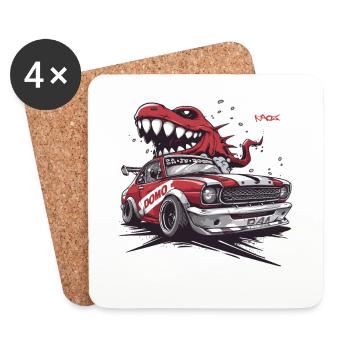 Domo, le Dino japonais : la voiture de course JDM - Dessous de verre (lot de 4) - blanc - Devant