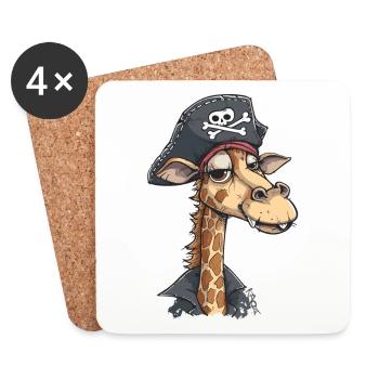 Großer Spaß: Lächelnde Piraten Giraffe - Untersetzer (4er-Set) - Weiß - Vorne