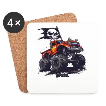 Un monster truck avec un drapeau pirate - Dessous de verre (lot de 4) - blanc - Devant