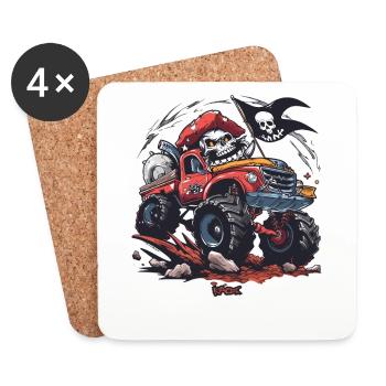 Crazy Skull Pirate Monster Truck - Dessous de verre (lot de 4) - blanc - Devant