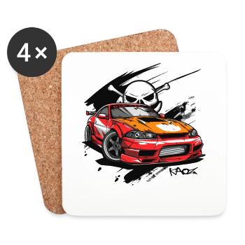 Cartoon Sportwagen JDM Pirat - Untersetzer (4er-Set) - Weiß - Vorne