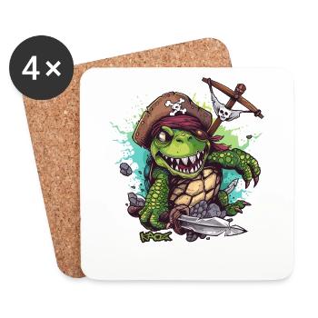 Funny Cartoon Turtle: Turtle Pirate - Coasters (set of 4) - white - Front