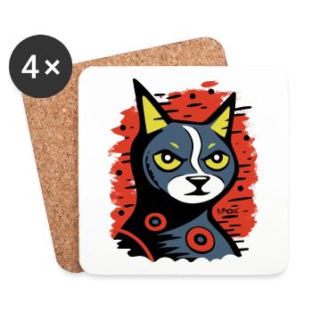 Die abstrakte Cartoon-Kunst-Katze - Untersetzer (4er-Set) - Weiß - Vorne