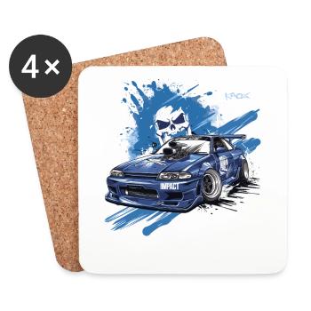 Impact Blue JDM Street Racer Auto - Untersetzer (4er-Set) - Weiß - Vorne