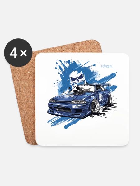Impact Blue JDM Street Racer Auto - Untersetzer (4er-Set) - Weiß