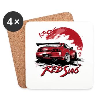Rote Sonnen Cartoon JDM Street Racer Auto - Untersetzer (4er-Set) - Weiß - Vorne