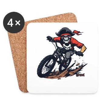 Skull Skeleton Pirate Mountain Biking - Coasters (set of 4) - white - Front