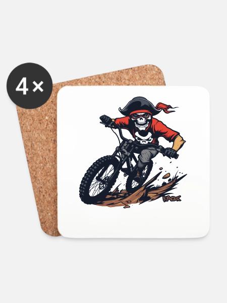Schädel Skelett Piraten Mountainbiken - Untersetzer (4er-Set) - Weiß