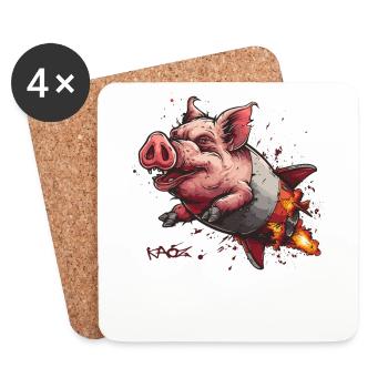Der supercoole fliegende Raketen-Schwein - Untersetzer (4er-Set) - Weiß - Vorne