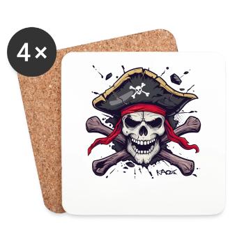 Un pirate crâne de dessin animé classique - Dessous de verre (lot de 4) - blanc - Devant