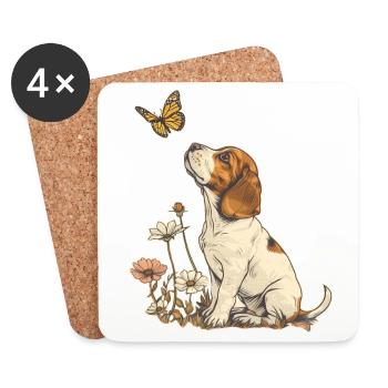 Beagle und Schmetterling - Untersetzer (4er-Set) - Weiß - Vorne