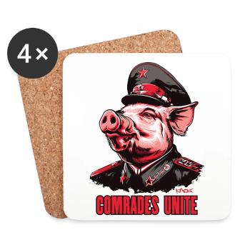Parodie Communisme Cochon : Association des Camarades - Dessous de verre (lot de 4) - blanc - Devant