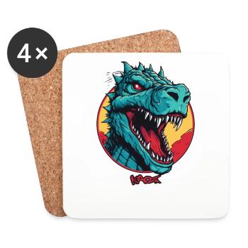 Mascotte de dinosaure Rex Dino - Dessous de verre (lot de 4) - blanc - Devant
