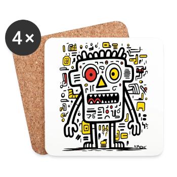 Abstract Funny Pop Art -- Monster - Coasters (set of 4) - white - Front