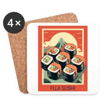 Parodie japanisch Werbeposter: Mount Fuji Sushi - Untersetzer (4er-Set) - Weiß - Vorne