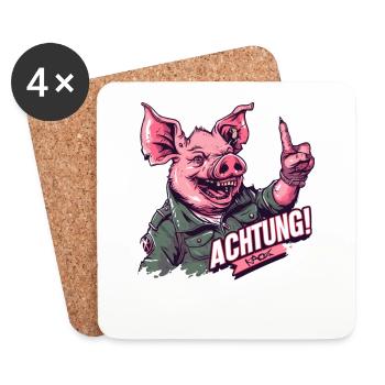 Achtung! Schwein - Untersetzer (4er-Set) - Weiß - Vorne
