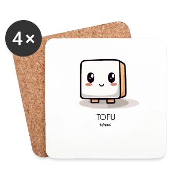 Cute Chibi Anime: Kawaii Tofu - Coasters (set of 4) - white - Front