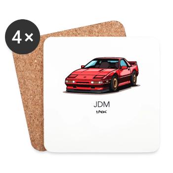 Rotes 90er JDM Rennsport Auto - Untersetzer (4er-Set) - Weiß - Vorne