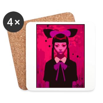 Japanische abstrakte Kunst: Gothic Anime Mädchen - Untersetzer (4er-Set) - Weiß - Vorne