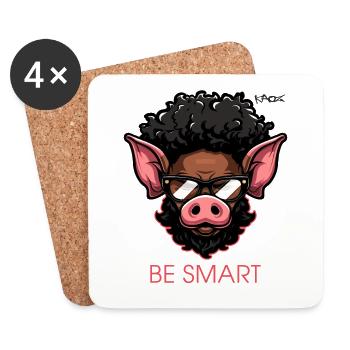 Soyez malin ! Cochon intelligent avec des lunettes - Dessous de verre (lot de 4) - blanc - Devant